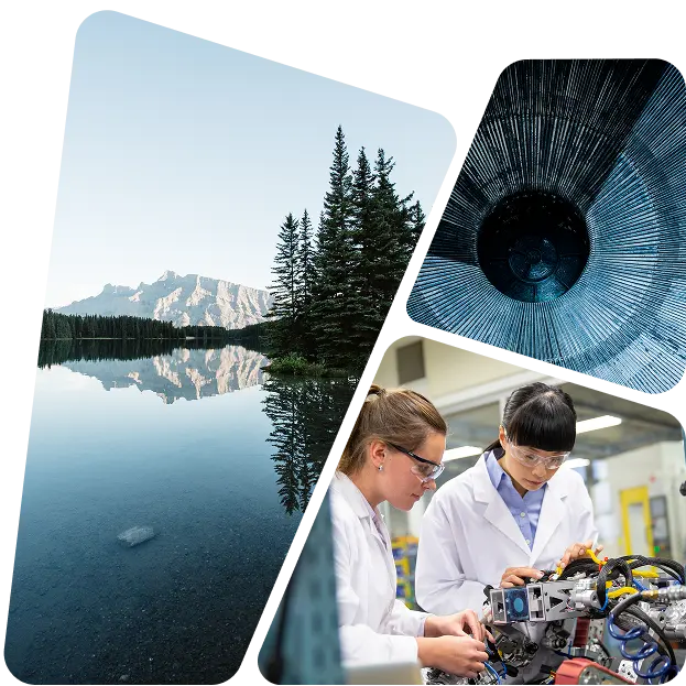 Collage with “Strategic Plan 2026–2030.” Features a serene lake and mountain scene, industrial machinery close-up, and two scientists collaborating in a lab—symbolizing an inclusive innovation roadmap for the future.